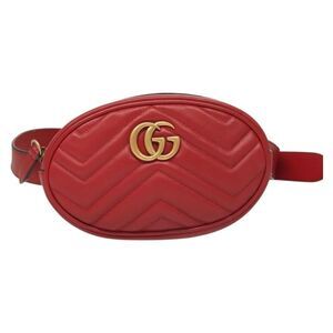 Gucci Gg Marmont Belt Bag Matelasse Leather Red Leather Bag (Pre-Owned)
